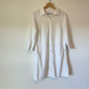 Everlily Linen Blend Shirt Dress Womens Medium Off White Button Up Pockets Beach